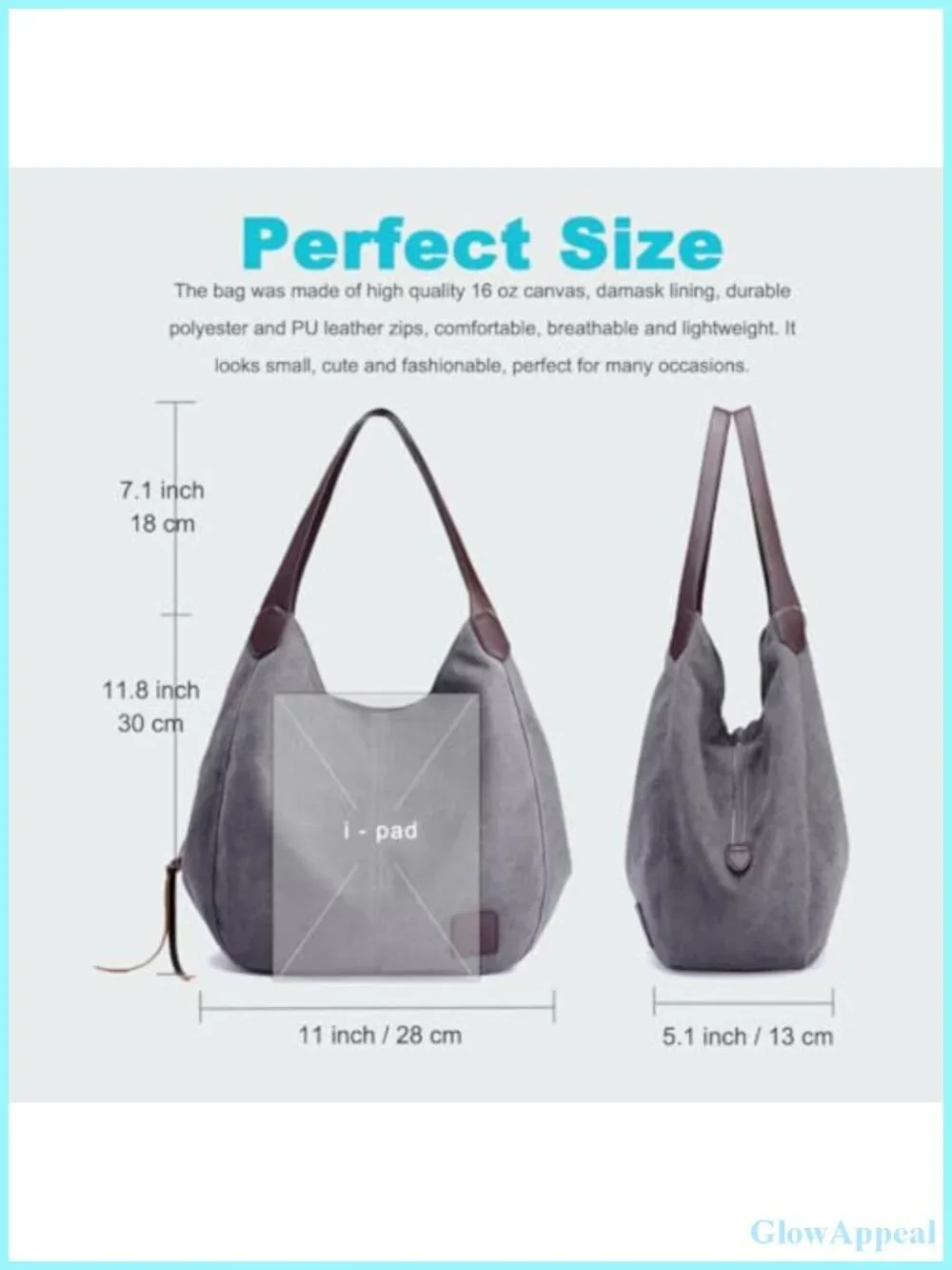 Canvas Multi-pocket Hobo Shoulder Bag Women Tote Handbag Large Capacity